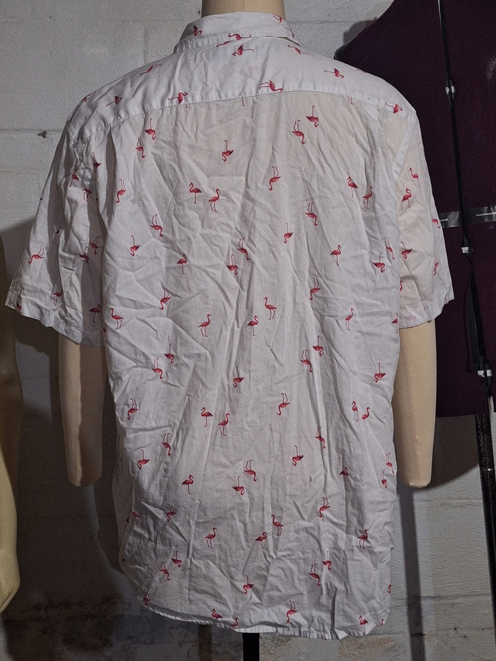 Old Navy White Short-Sleeve Button-Down Shirt with Pink Flamingo Print - Picture 2 of 4